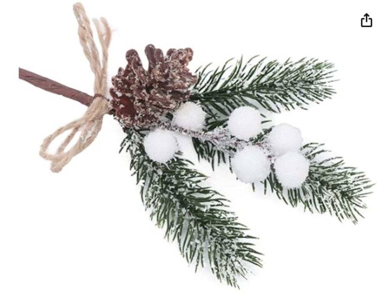 Artificial Floral Christmas Picks Flocked Pine Branches with Snowy White Berry Stems Spray of Holly Berries with Pinecones for Flower Arrangement Winter Holiday Season Décor Xmas Tree Wreath